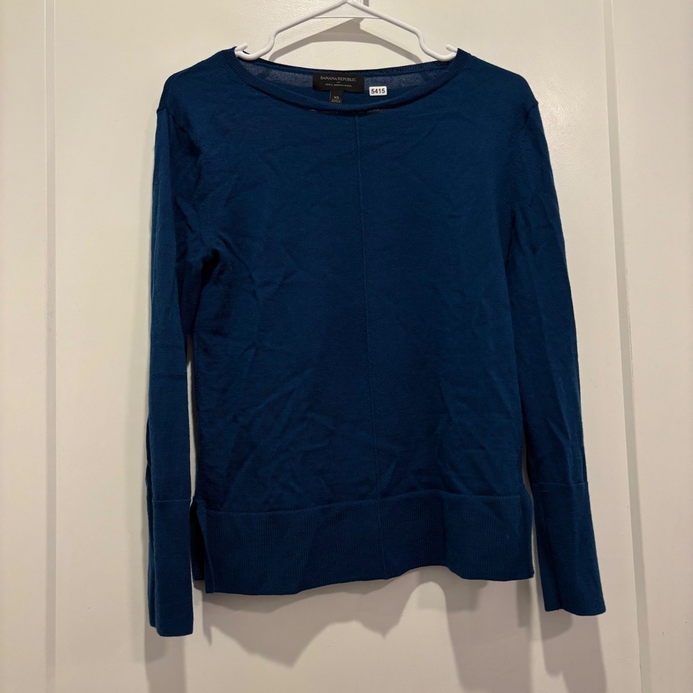 Banana Republic Womens XS Teal Blue 100% Merino Wool Boat Neck Knit Sweater
